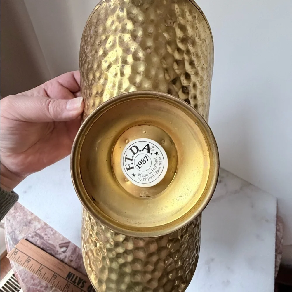 intage hammered brass basket, potentially made in Holland by Nijhof Zevenaar